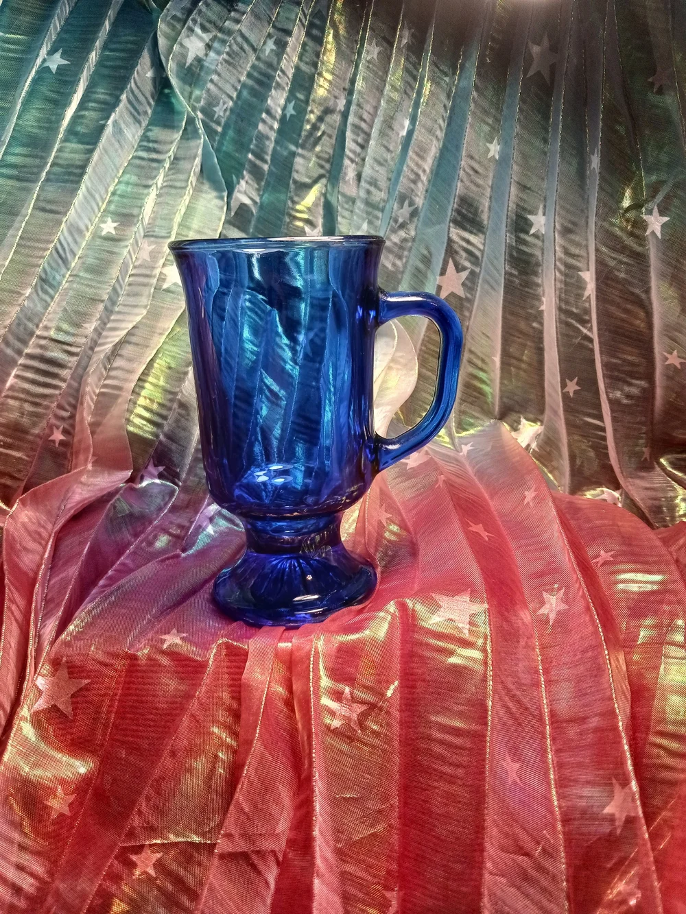 Vintage Anchor Hocking Blue Glass Pedestal Mug